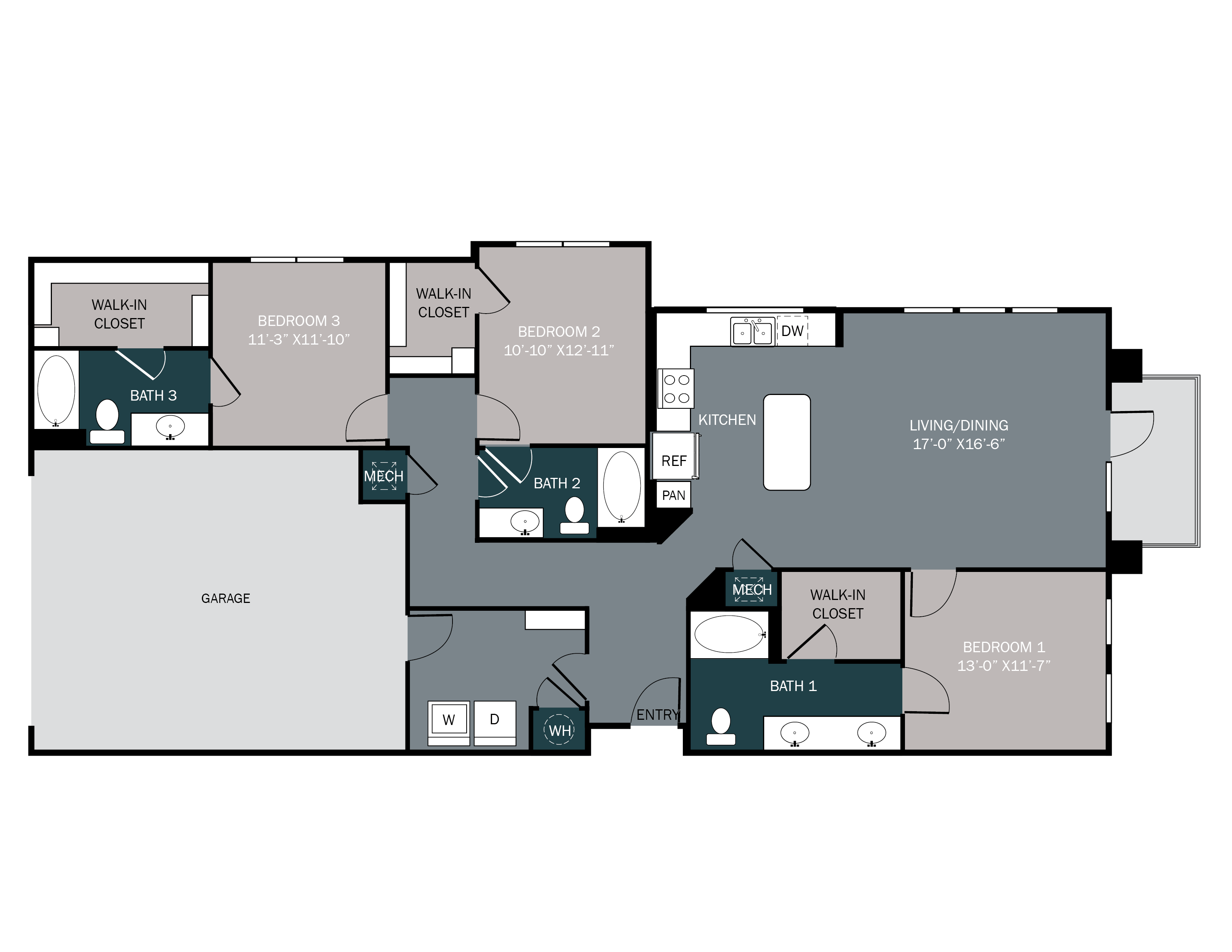 three bedroom three bath spacious apartment